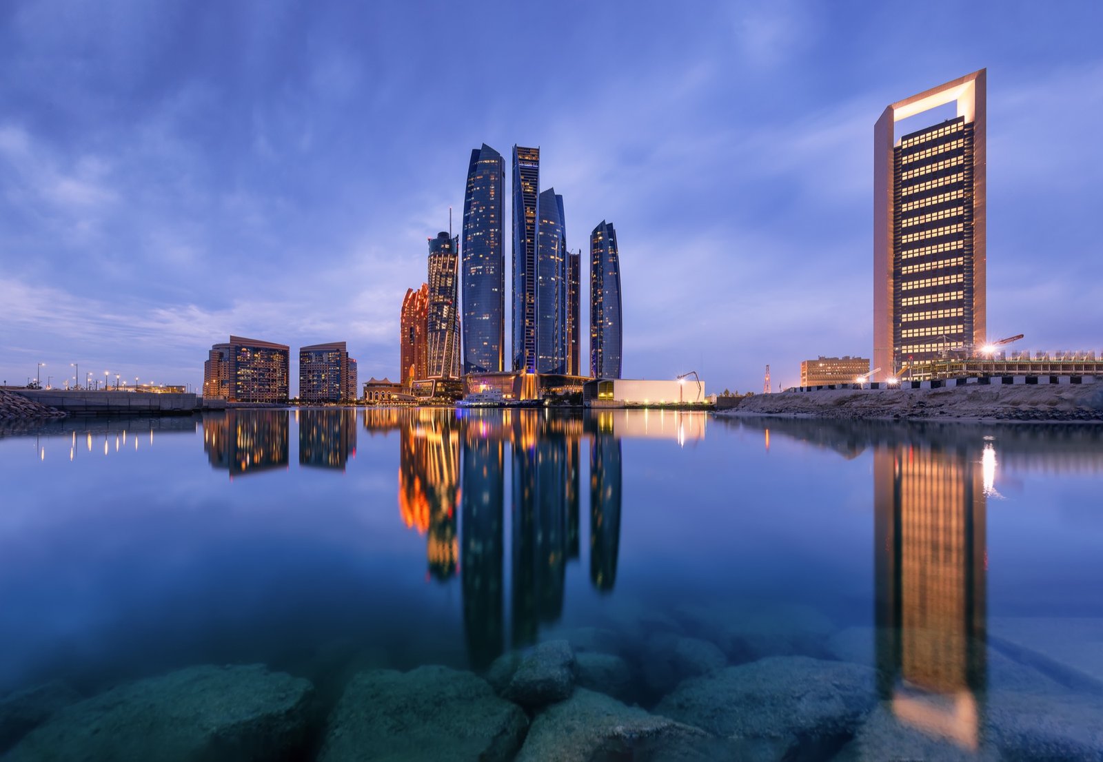 Abu Dhabi skyline at blue hour